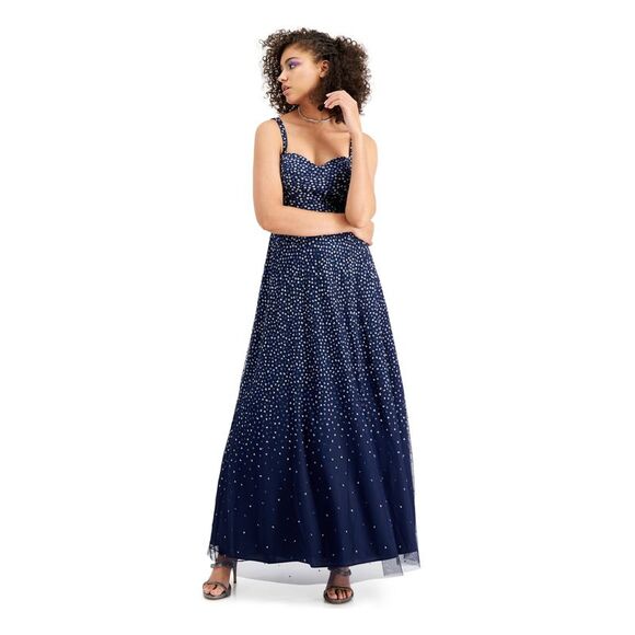TRIXXI Dresses & Skirts - TRIXXI Womens Navy Sleeveless Sweetheart Neckline Maxi Fit + Flare Prom Dress 15